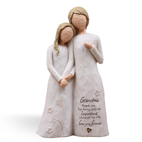 AUMELO grandma-granddaughter embrace figurine shows a warm, universal bond for display