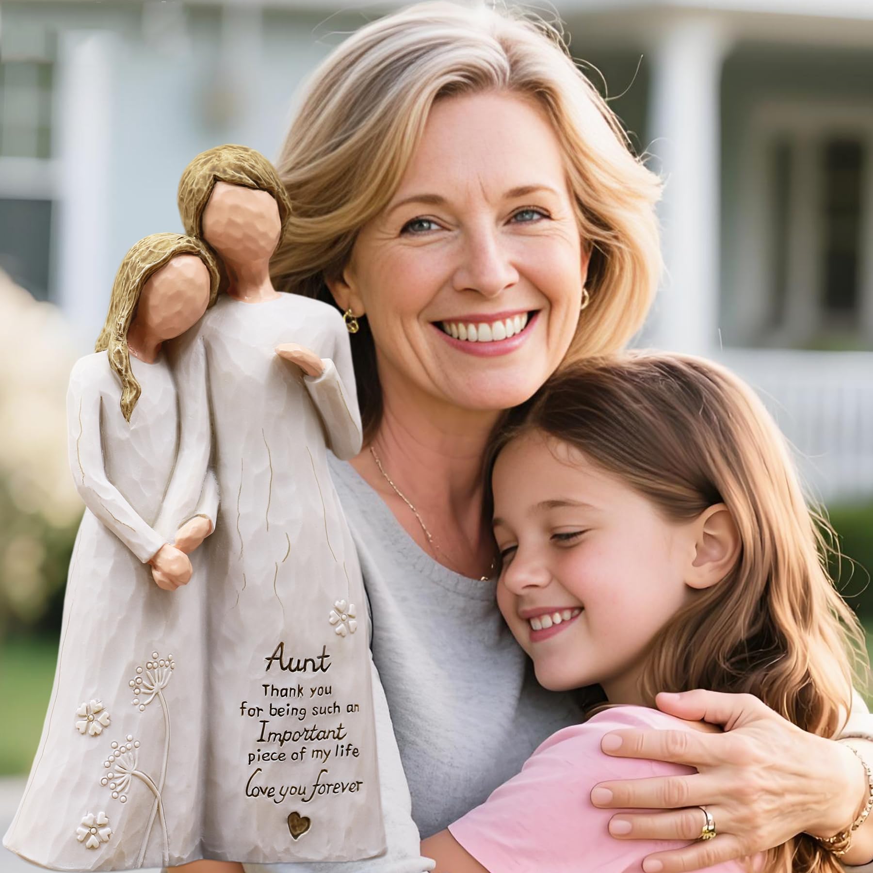 AUMELO Mother's Day Aunt figurine with engraved message and premium resin.