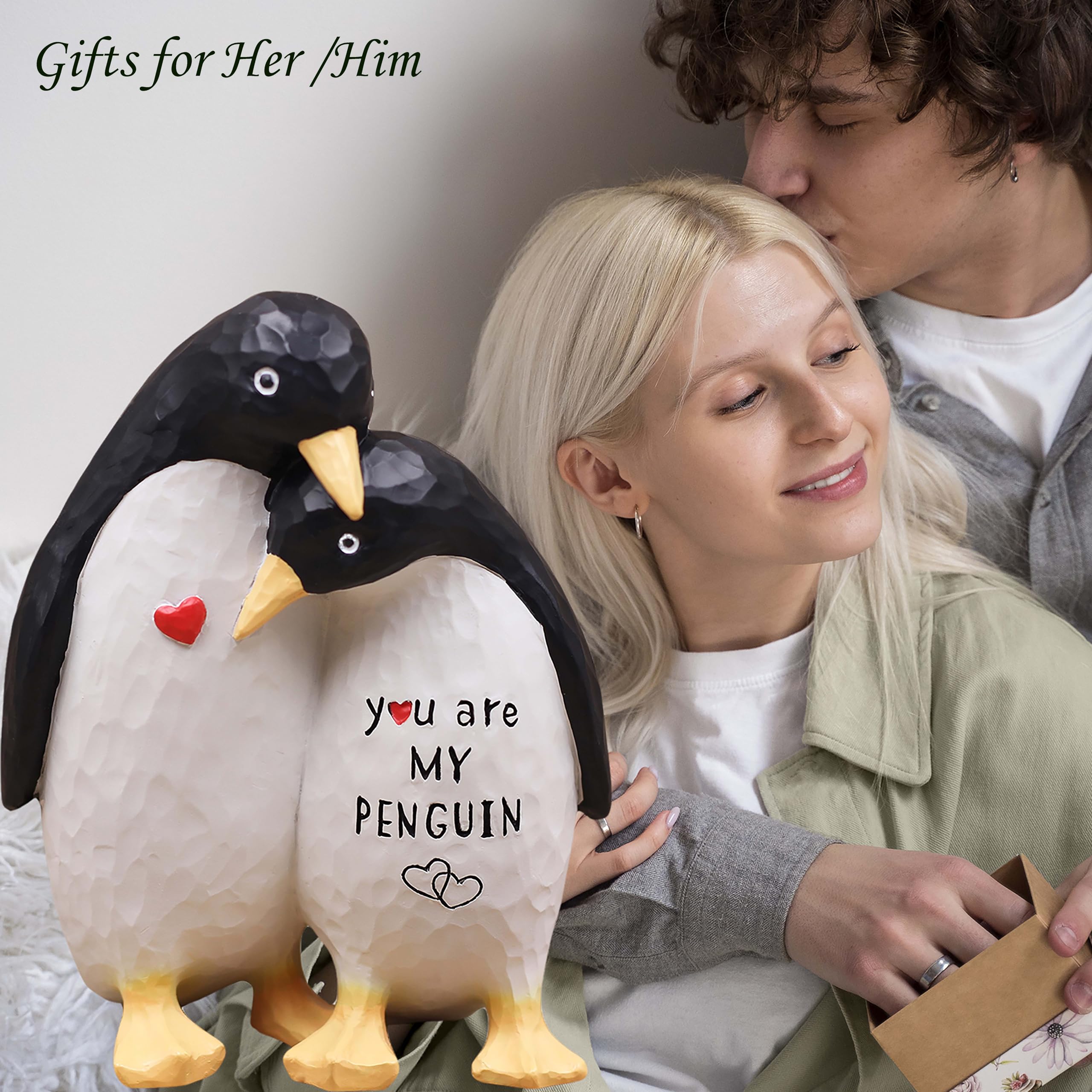 AUMELO penguin card with holding hands, ideal for vows or memories.
