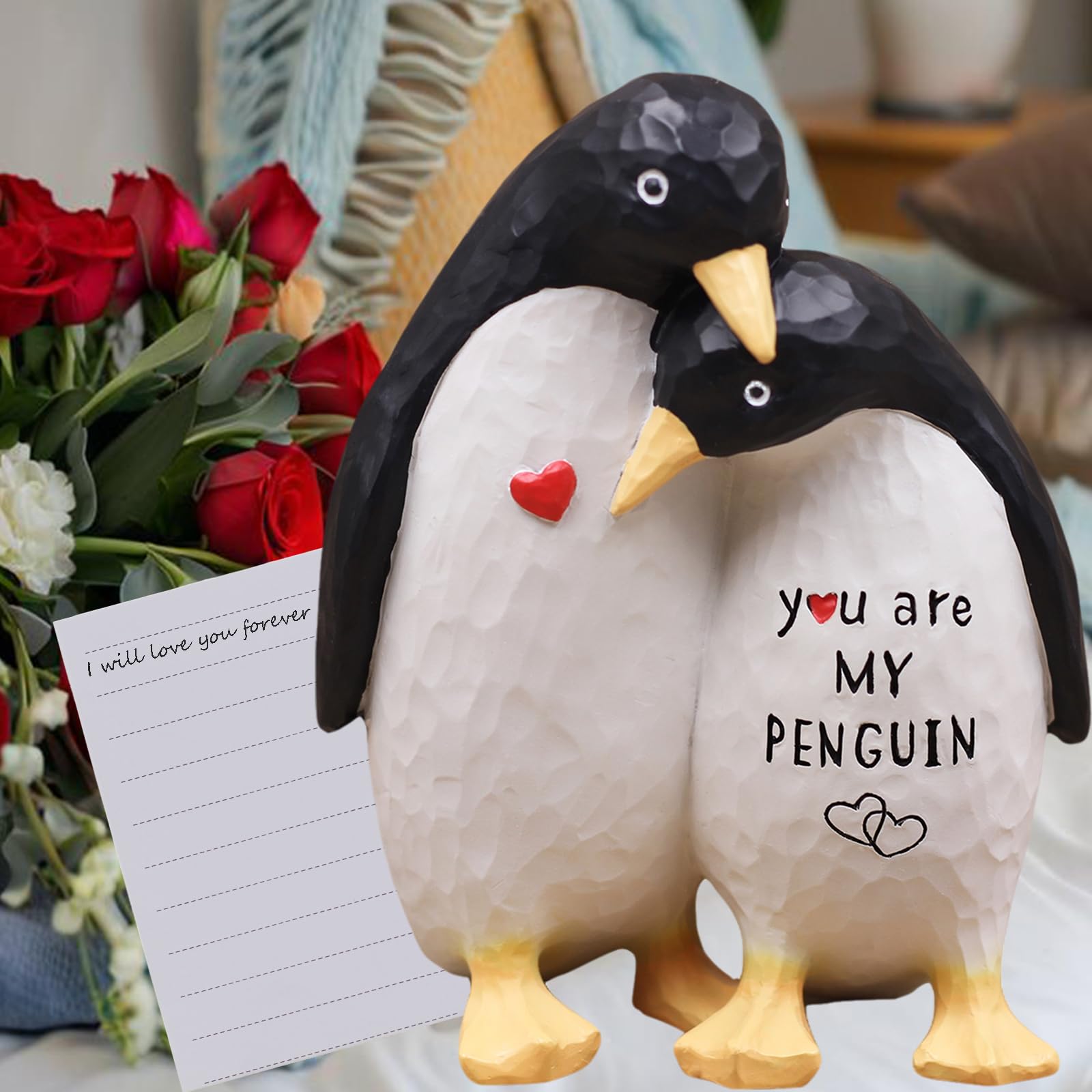 AUMELO penguin figurine sized 5.1 by 3.7 inches for desks and shelves.