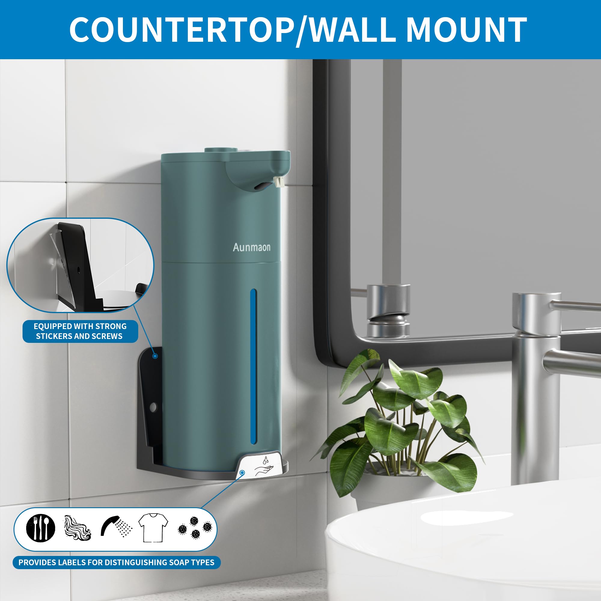 Aunmaon automatic soap dispenser battery compartment indicating long life.