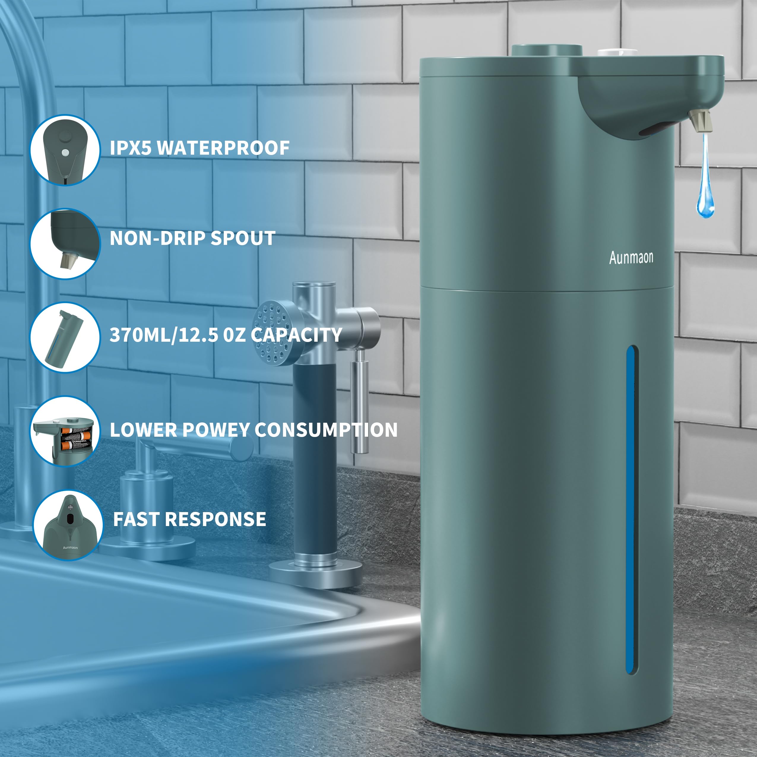 Aunmaon automatic soap dispenser ideal for kitchen and bathroom use.