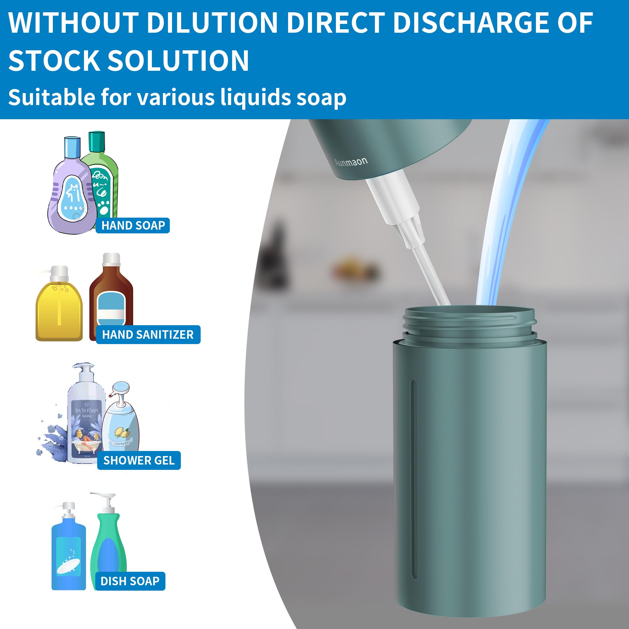 Aunmaon automatic soap dispenser side profile in a modern kitchen or bathroom.