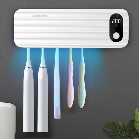AuntyFey Sanitizeri toothbrush cleaner front view with five slots for organized family brushing.