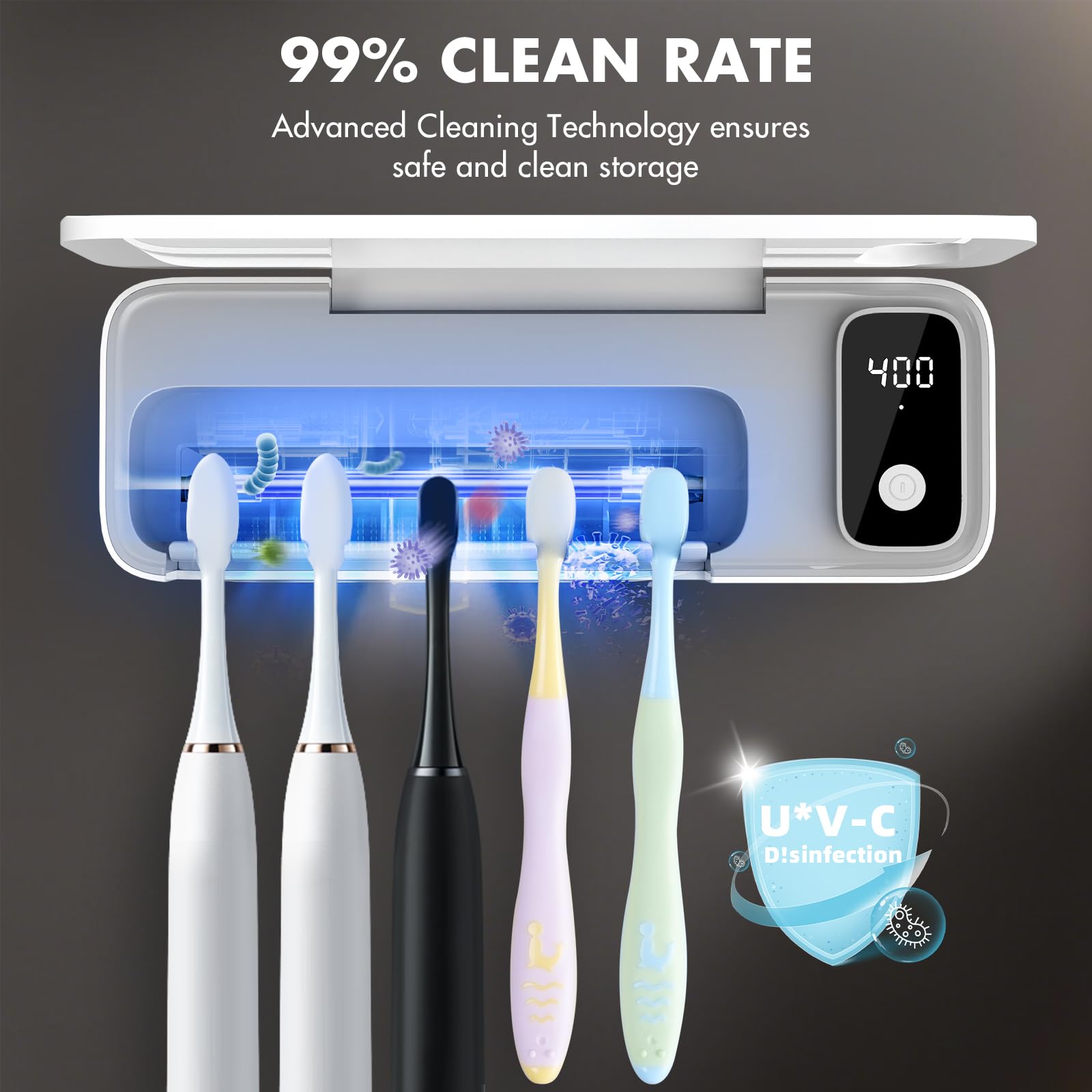 AuntyFey Sanitizeri toothbrush cleaner interior compartments for hygienic storage between uses.