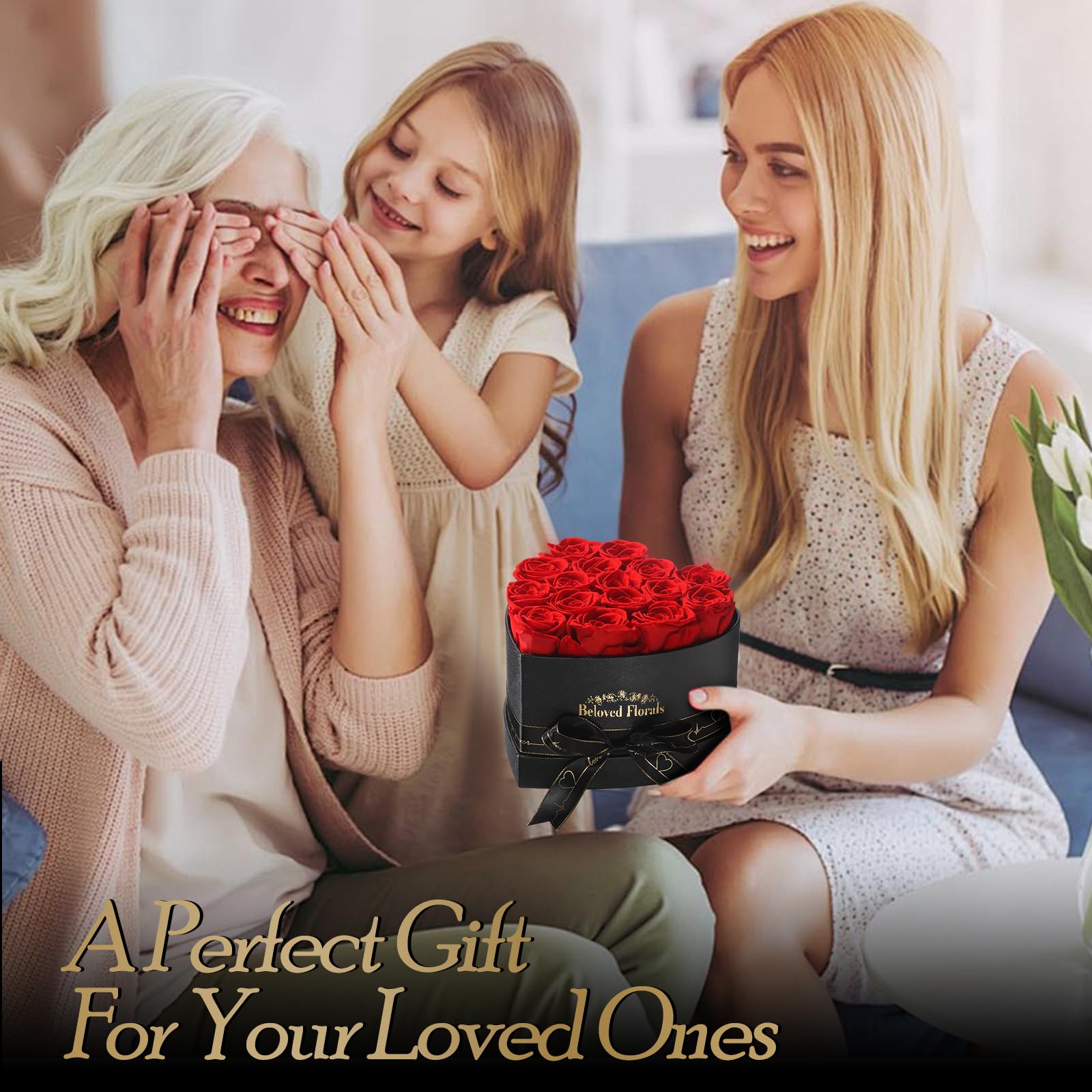 Auoasl preserved rose in pink box, vibrant color preserved without watering.
