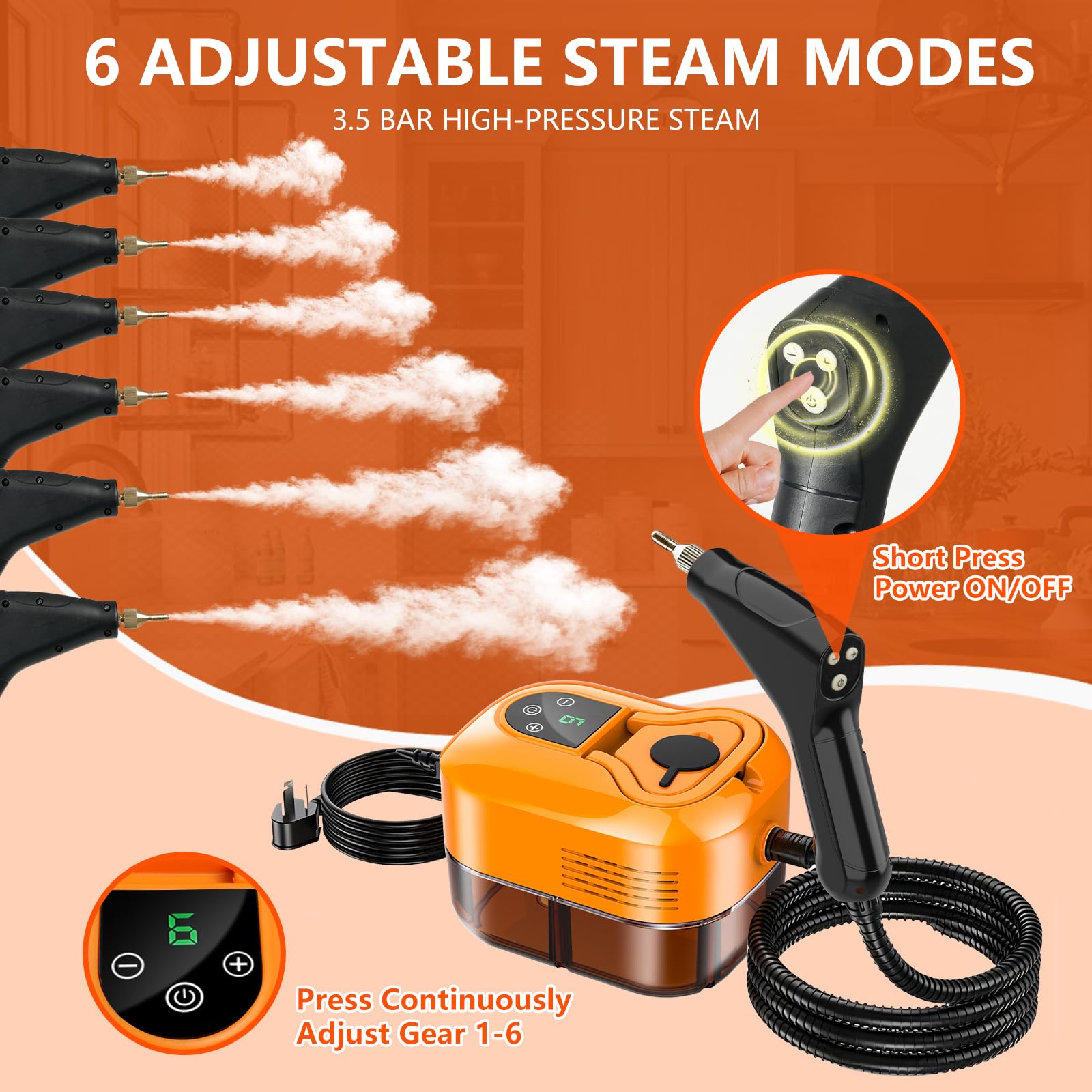 AuraFutur steam cleaner with seventeen attachments for versatility.