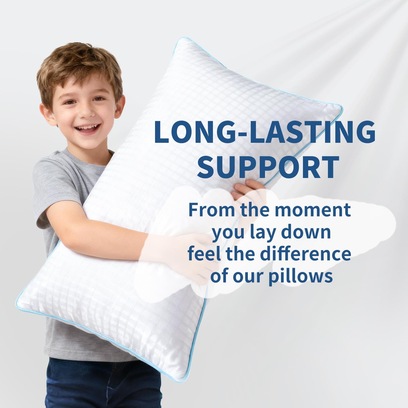 Closeup of down-alternative microfiber filling showing loft in Auranta pillow