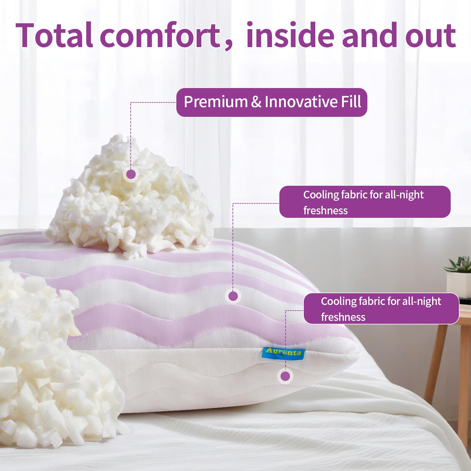 Auranta Pillows removable washable cover keeps pillow fresh with simple care