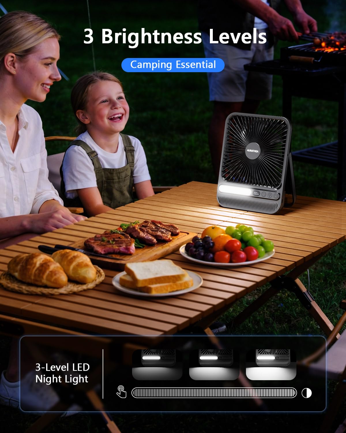 AURATHEA camping fan LED light provides reliable night illumination