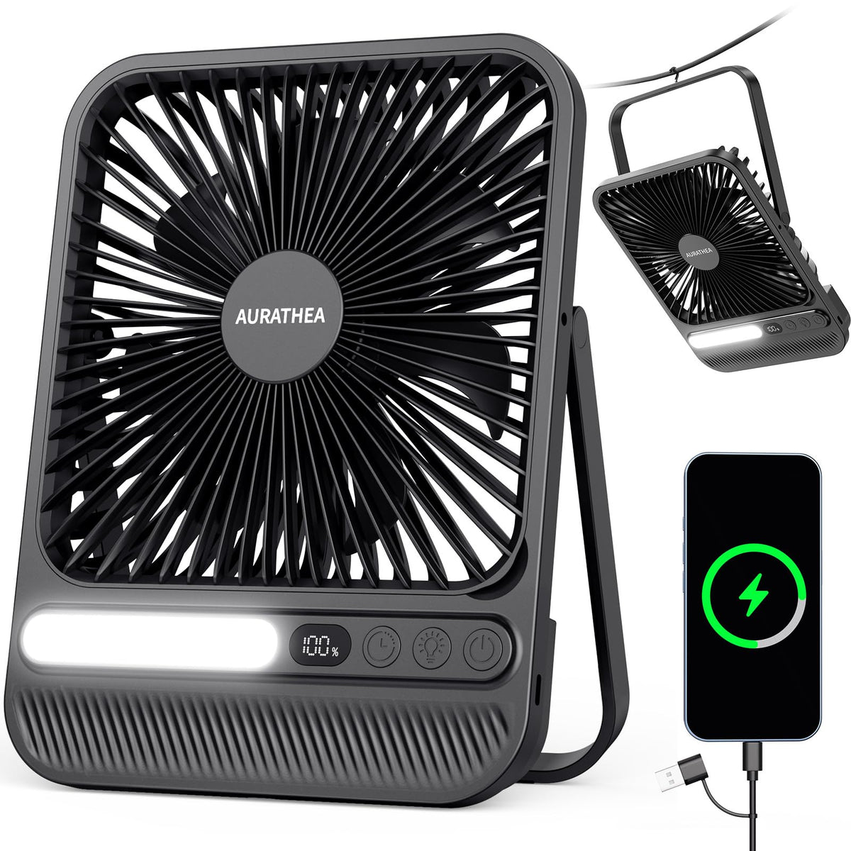 AURATHEA travel fan battery life indicator for extended outdoor cooling