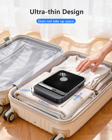 AURATHEA travel fan LED display shows speed and timer at a glance