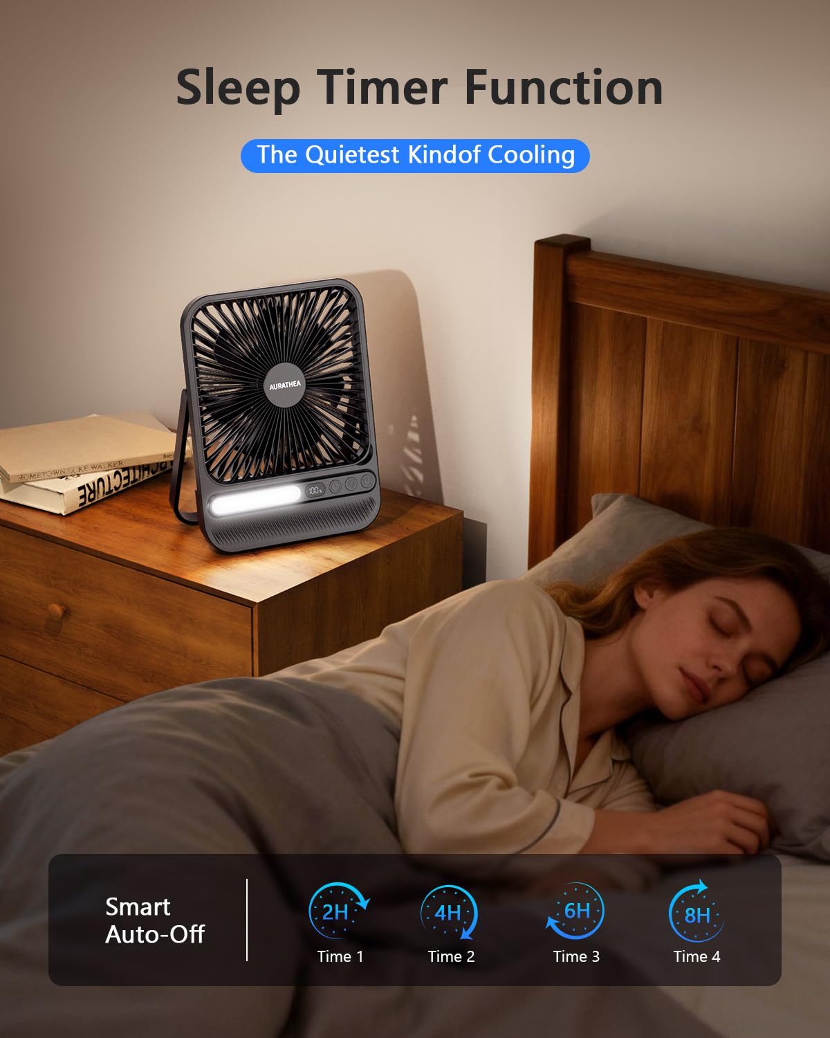 AURATHEA travel fan timer function enables planned cooling sessions