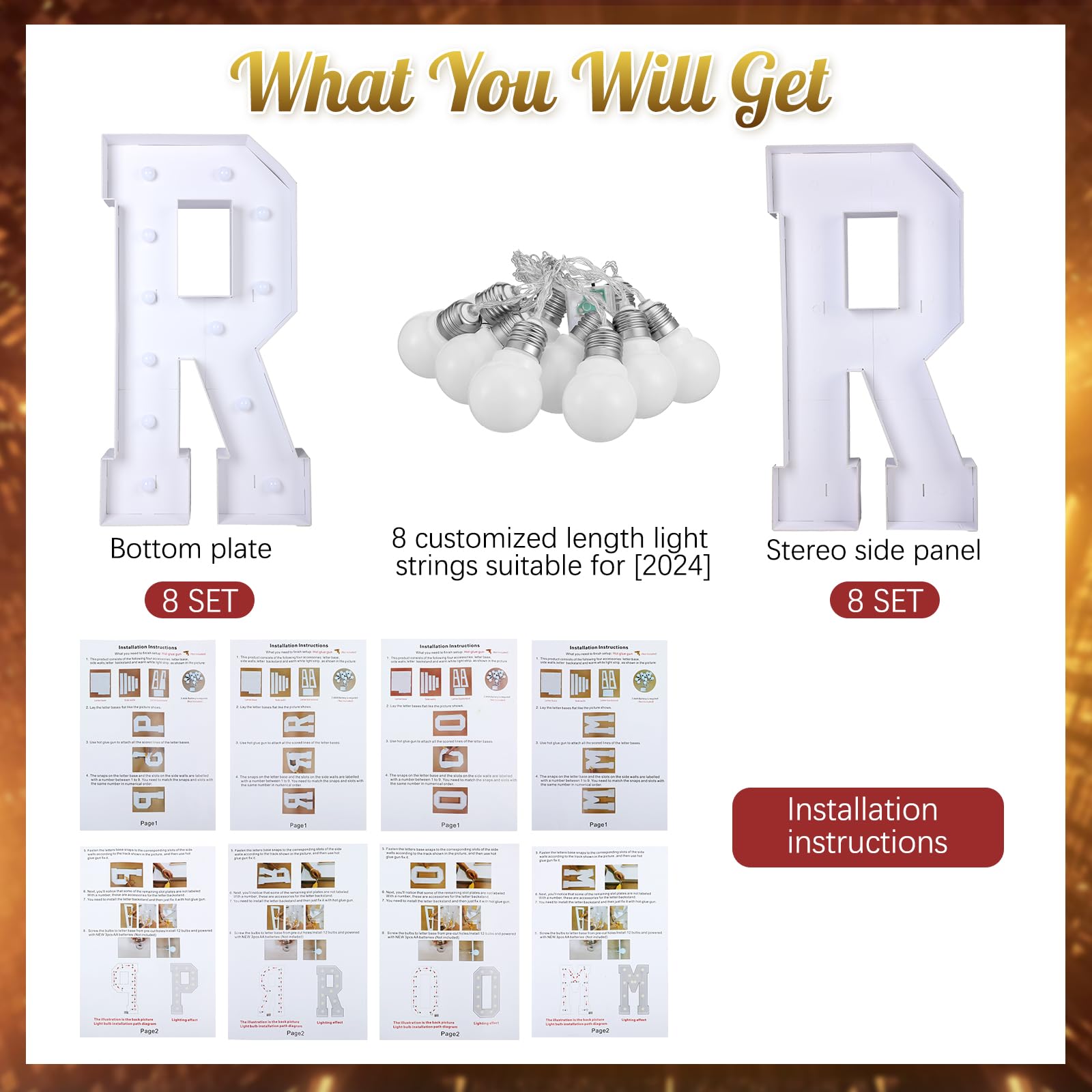Aurelema marquee letters battery-powered with on/off switch for versatile placement.