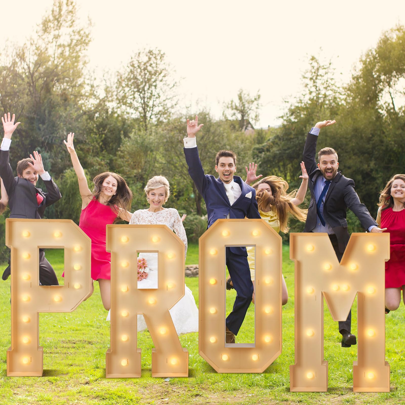 Aurelema party backdrop featuring prom letters for wedding or celebration setups.