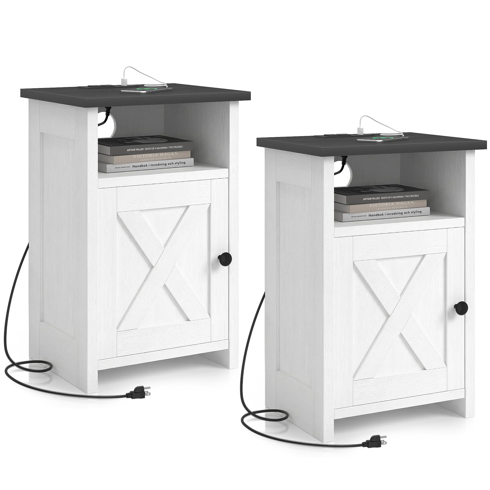 AURINEST compact white nightstands offer extra storage in hallways.