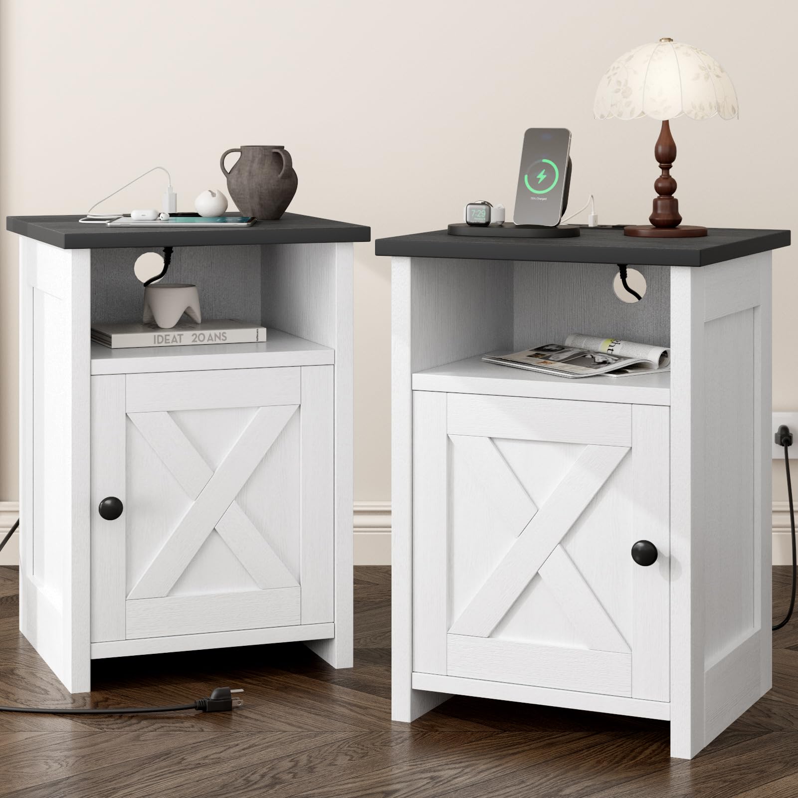 AURINEST end tables with charging station, front view, ideal for compact spaces.