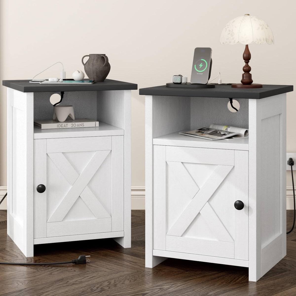 AURINEST end tables with charging station, front view, ideal for compact spaces.