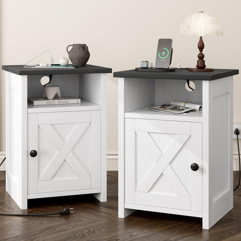 AURINEST end tables with charging station, front view, ideal for compact spaces.
