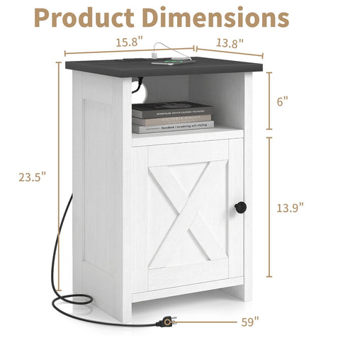 AURINEST farmhouse nightstand with barn door, side view for organized bedside storage.