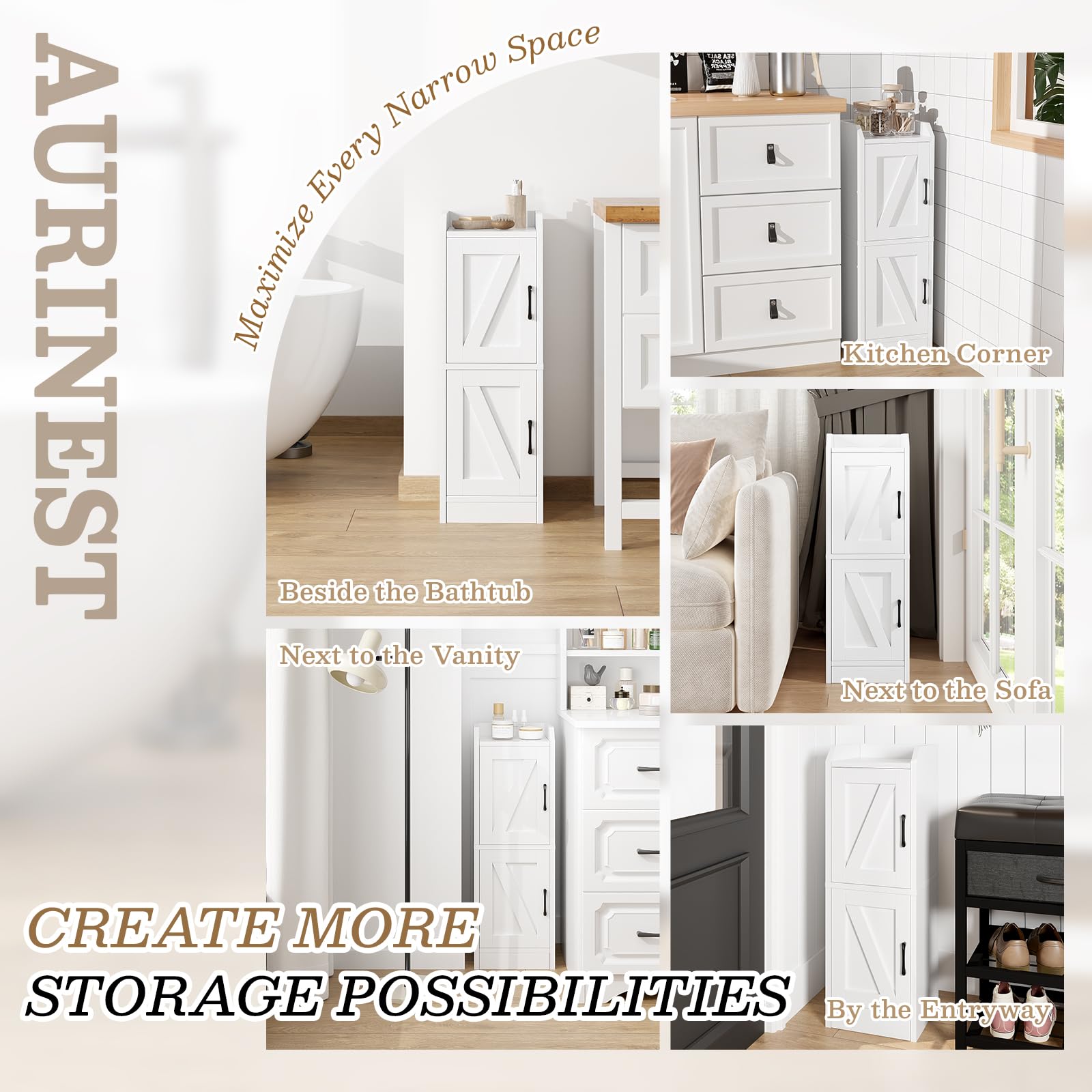AURINEST left or right door mounting option supports flexible bathroom layouts.