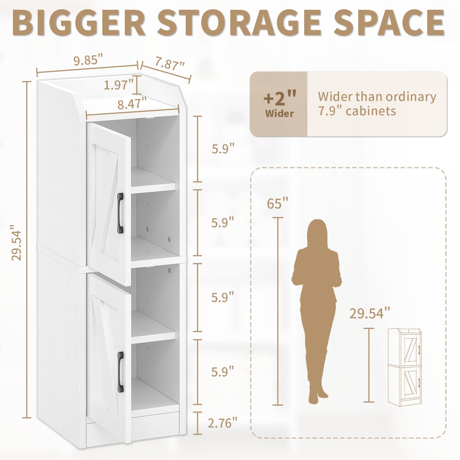 AURINEST white bathroom cabinet with adjustable shelves accommodates towels and toiletries.