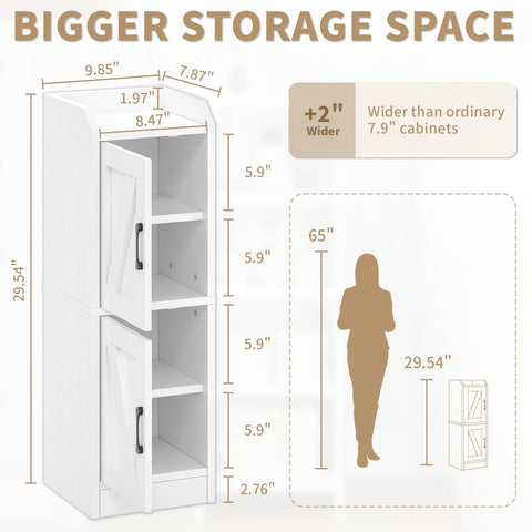 AURINEST white bathroom cabinet with adjustable shelves accommodates towels and toiletries.