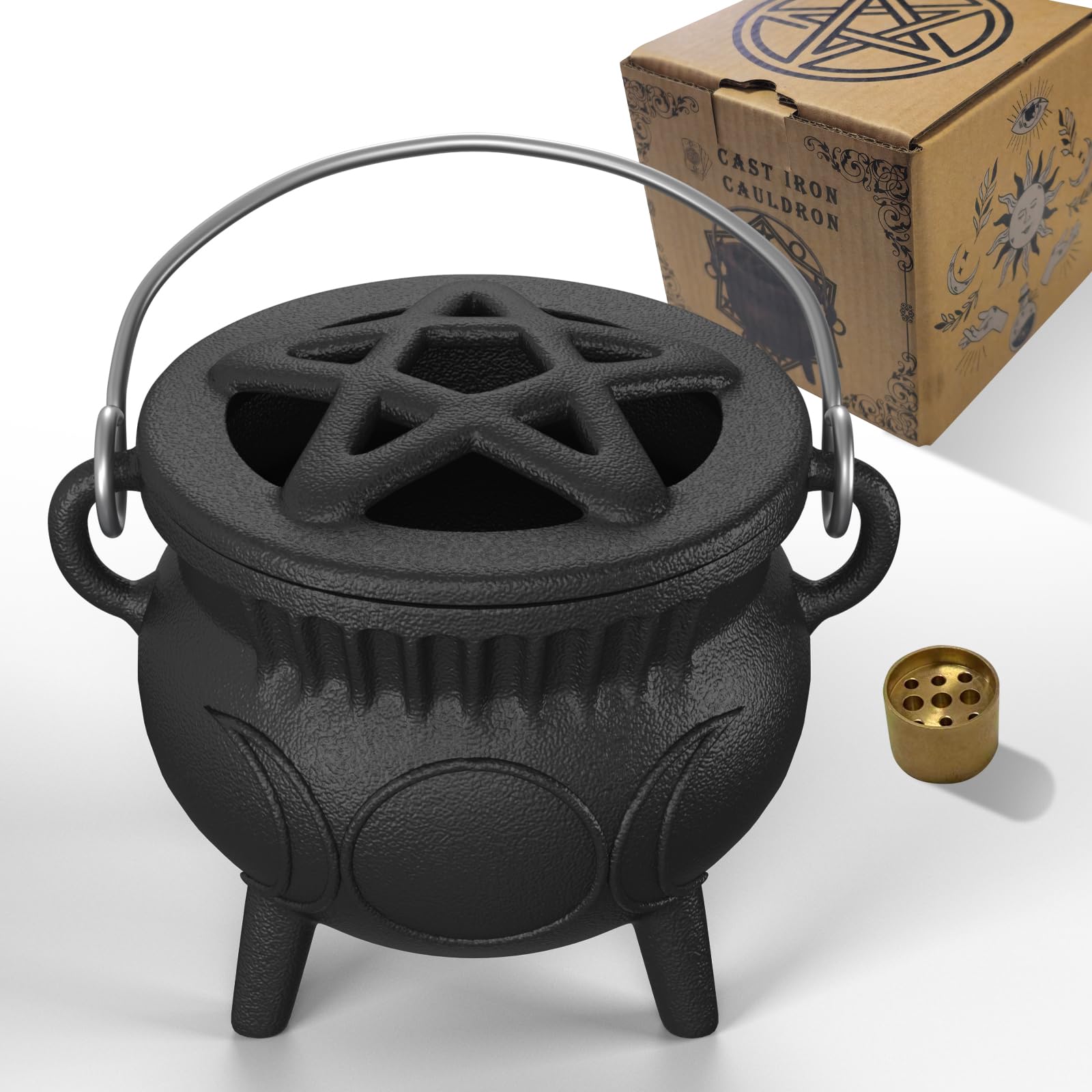 Aurionix Triple Moon Cauldron front view for compact cooking and ritual use