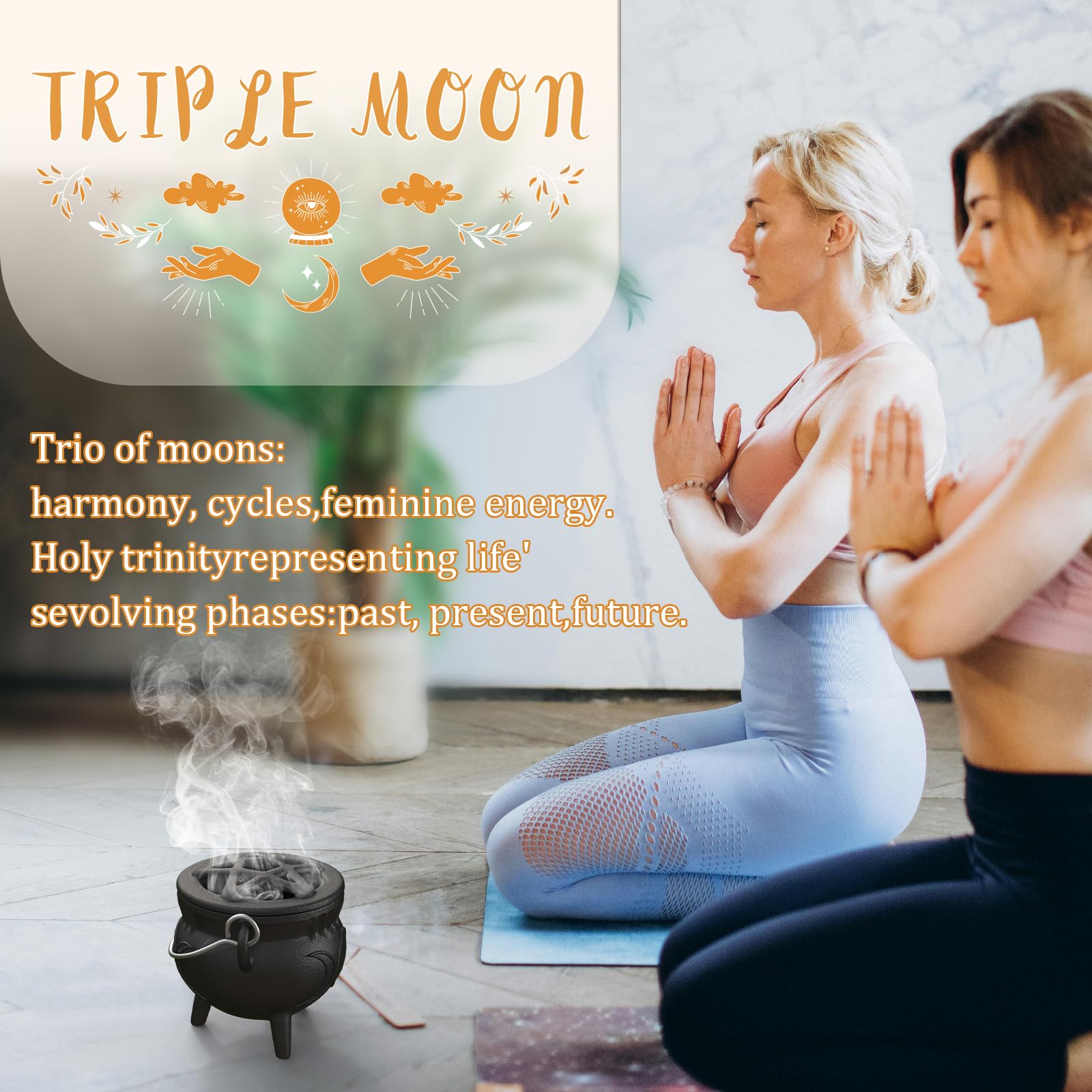 Aurionix Triple Moon Cauldron burning incense for focused energy