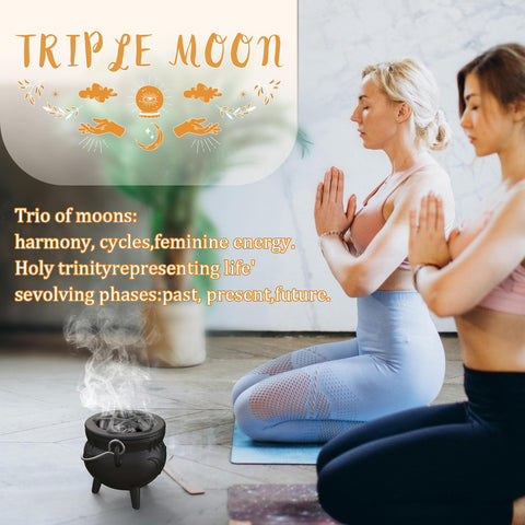 Aurionix Triple Moon Cauldron burning incense for focused energy