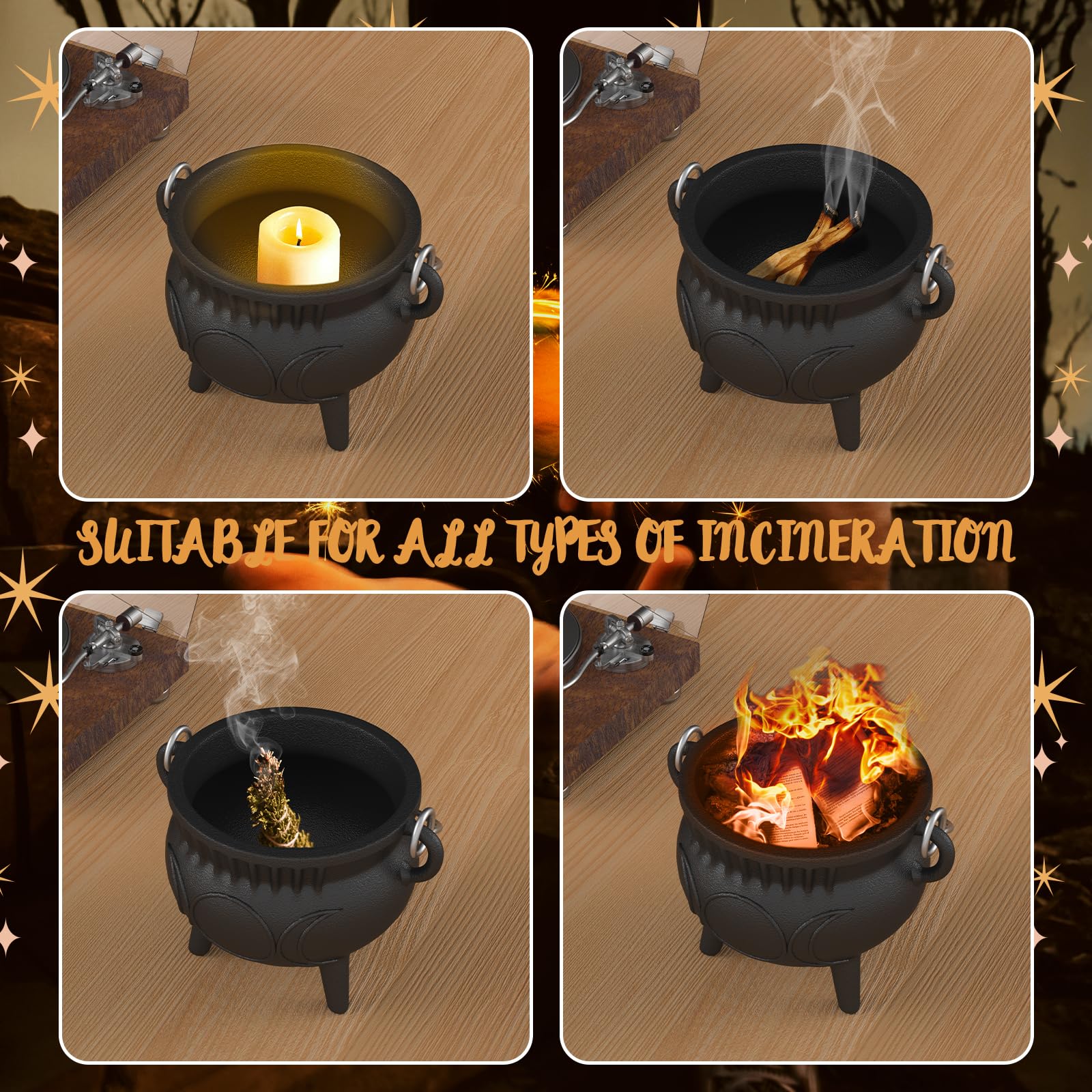 Aurionix Triple Moon Cauldron with lid, helps contain smoke for rituals