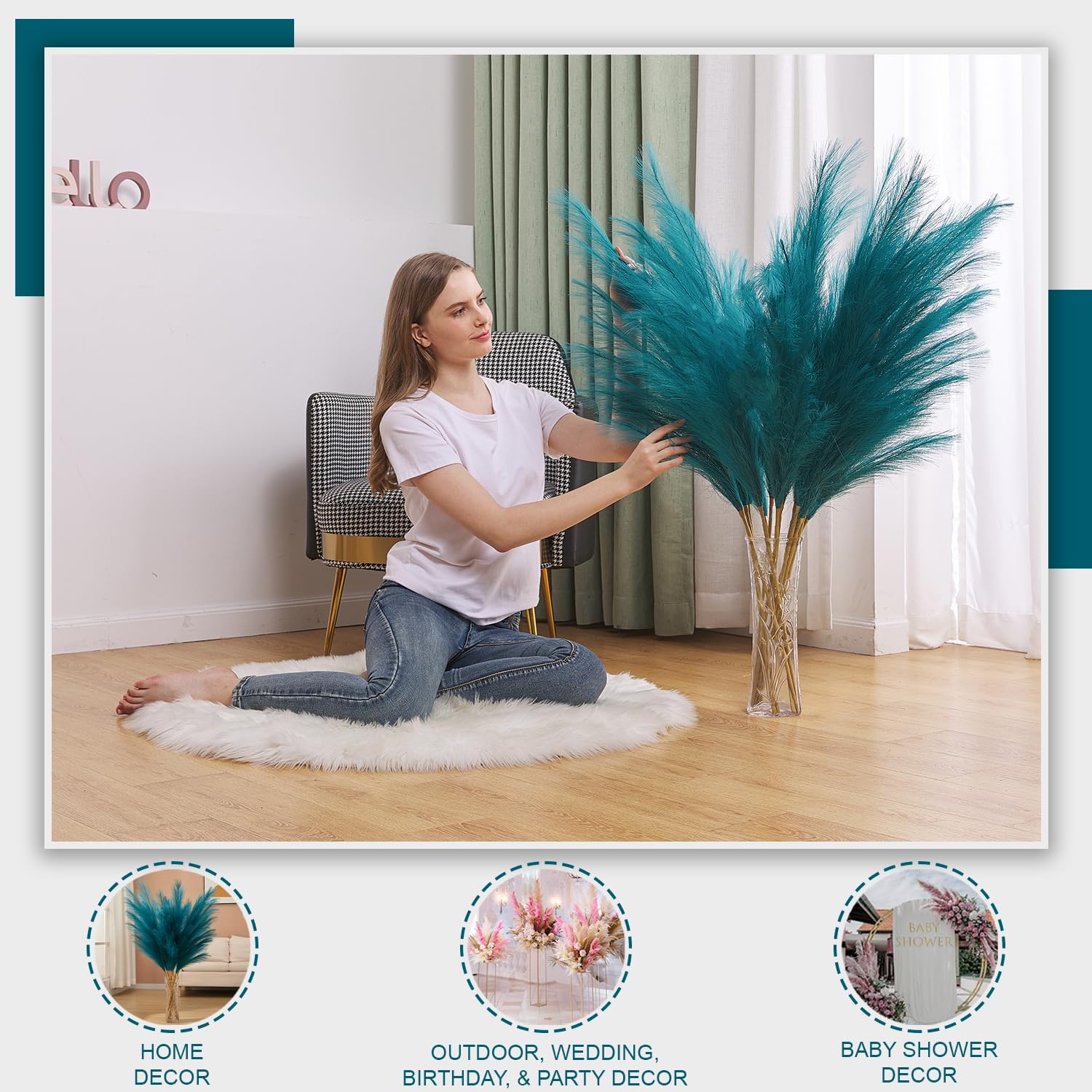 Aurora Prime blue pampas grass flexible stems adapt to any vase.