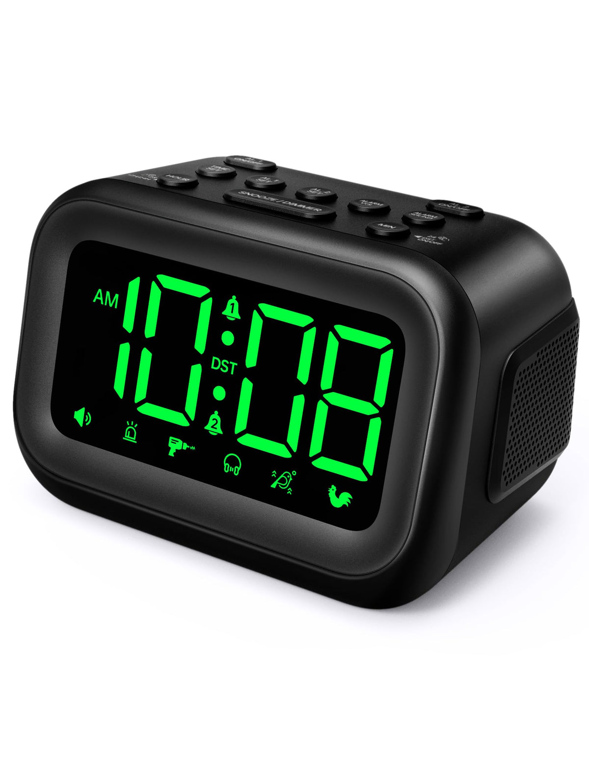 AuroraCalm alarm clock display with bold digits for quick time checks.