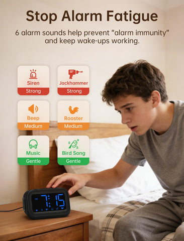AuroraCalm dual alarms setup panel for backup wake-ups.