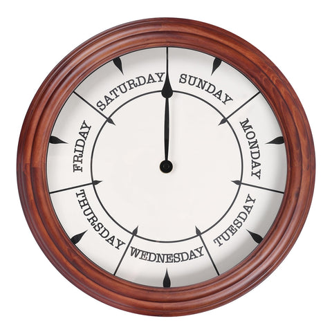 Aurowit day of week clock with wood frame offers warm decor and quick day recognition.