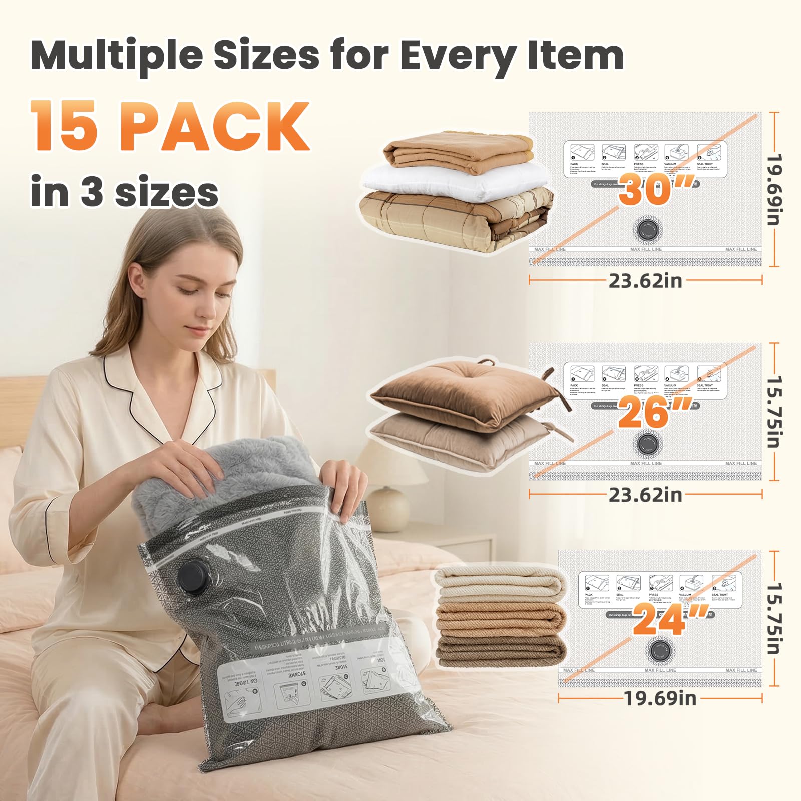 AURYAO long-side zipper dual seal preserves vacuum pressure on the bags.
