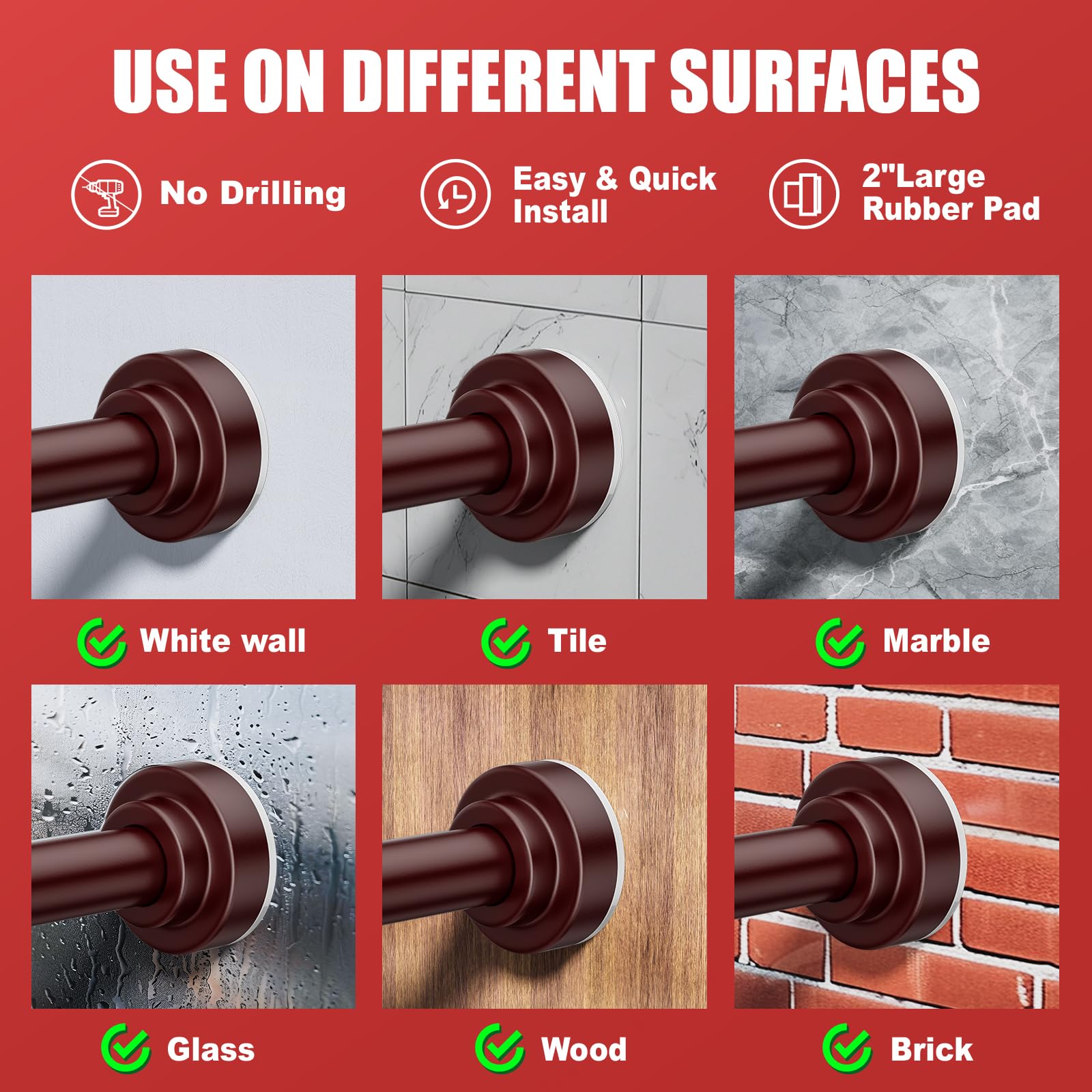 Ausemku stainless steel tension rod close-up emphasizes rust-proof construction.