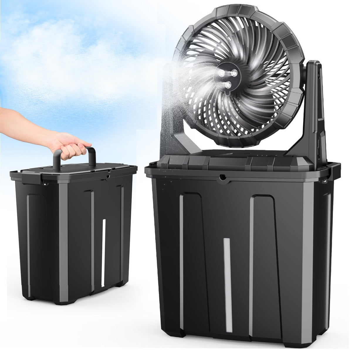 Ausic portable misting fan front view for outdoor cooling