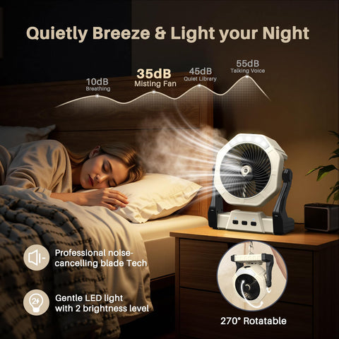 Ausic misting fan base with hook enables hanging and desk stability