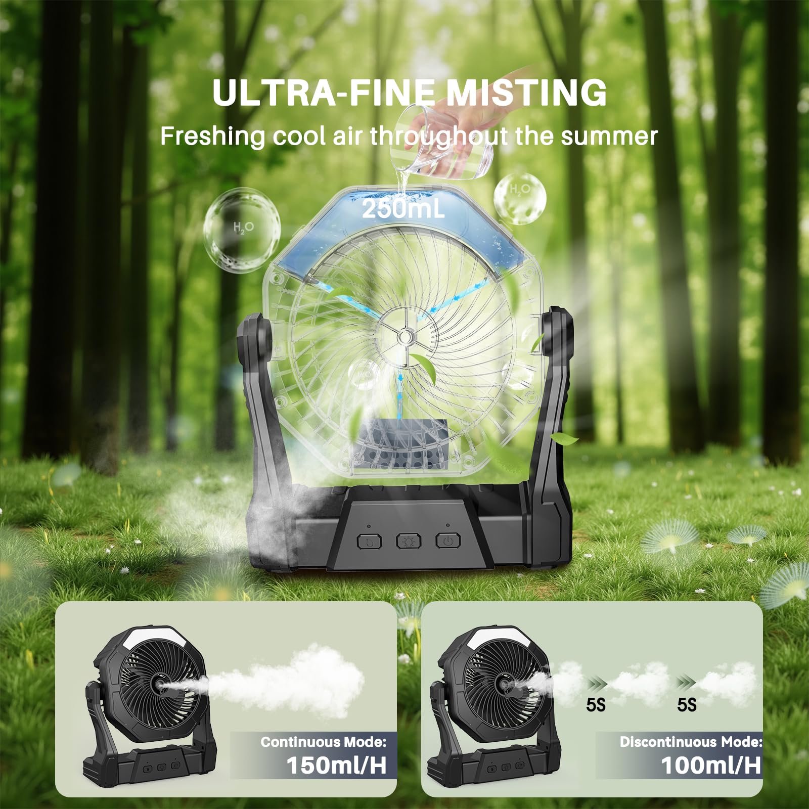 Ausic portable misting fan hanging use enabling tent camping cooling and hands-free setup
