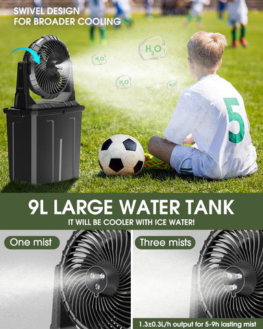Ausic misting fan triple nozzle setup for wider cooling