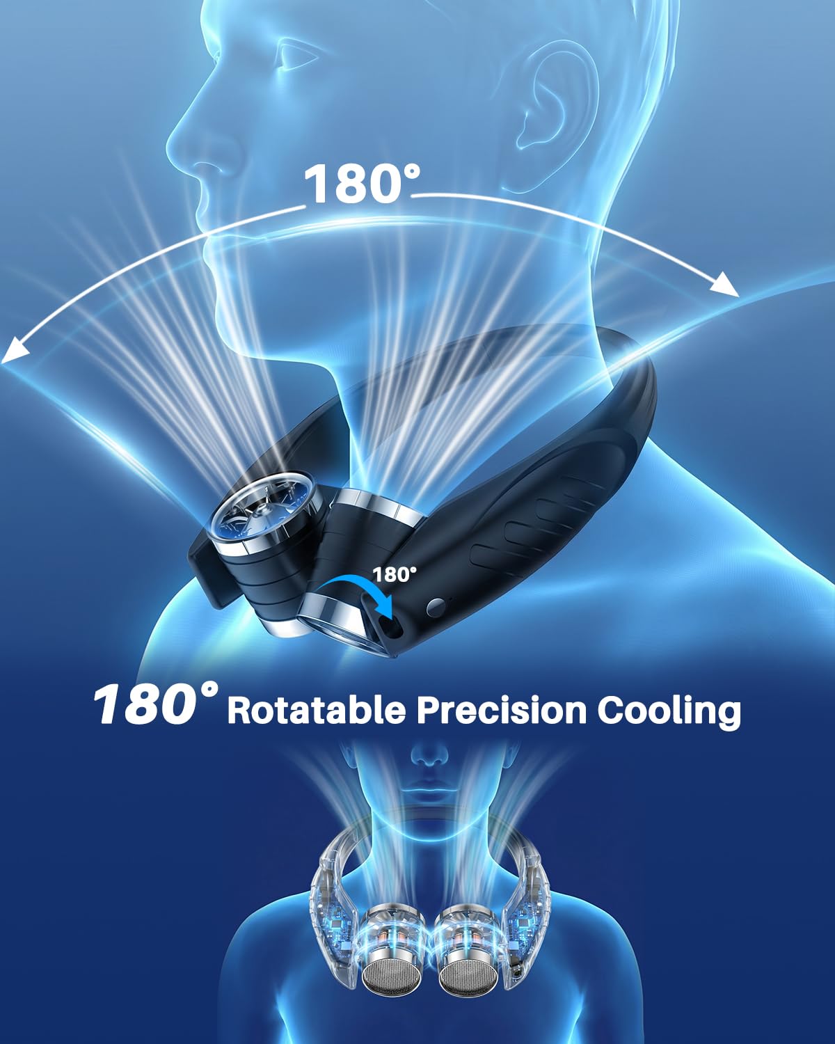 Ausic neck fan worn hands-free for outdoor work and travel cooling.