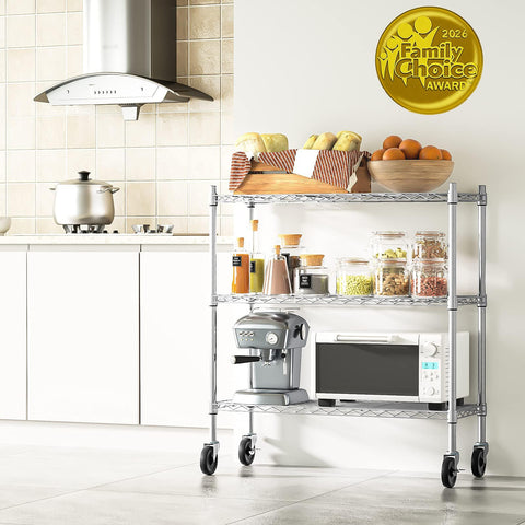 Auslar 3-shelf cart front view, stable storage for laundry or pantry.