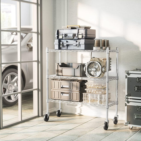 Auslar garage workshop organization, multi-use shelving for tools and supplies.