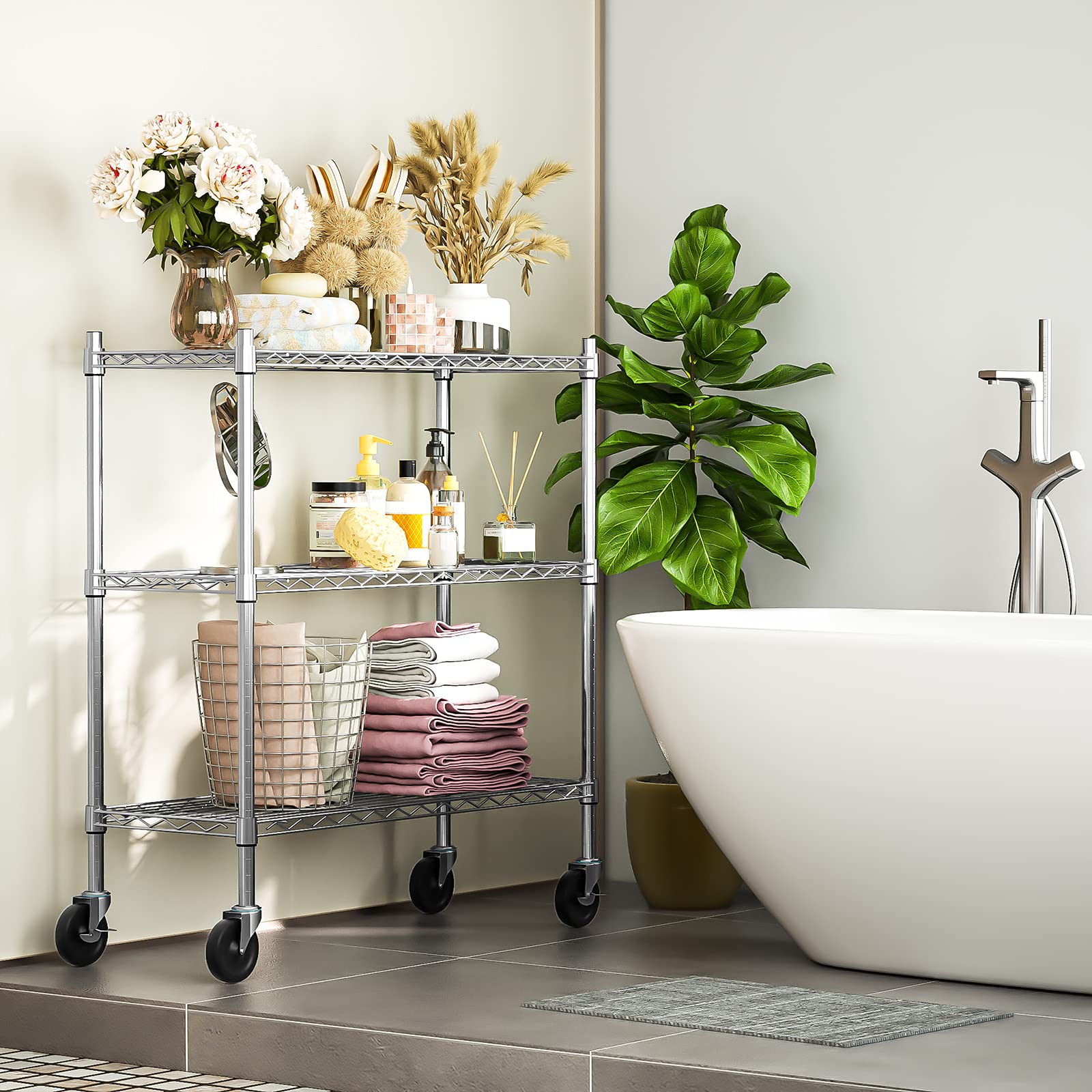 Auslar rolling cart wheels, smooth mobility with locking safety option.