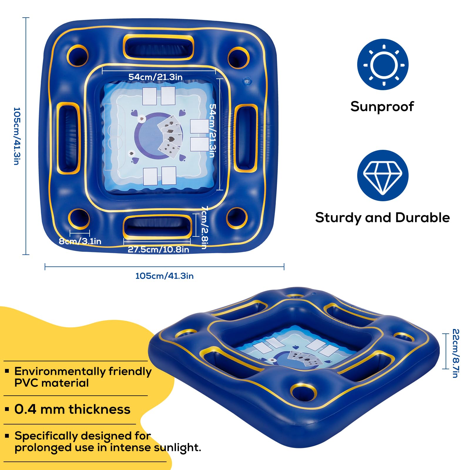 Auspicious Rain table features built-in cup holders and card slots for stability.