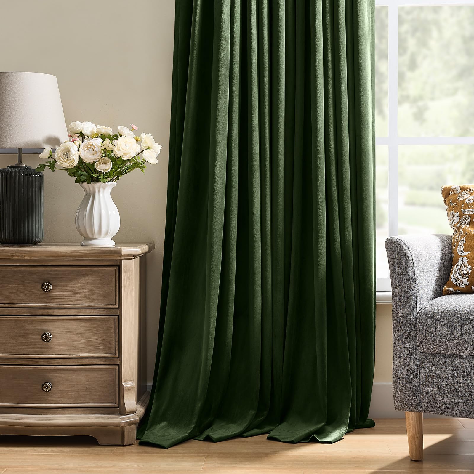 AUSSPVOCT olive green drapes add cozy living room elegance