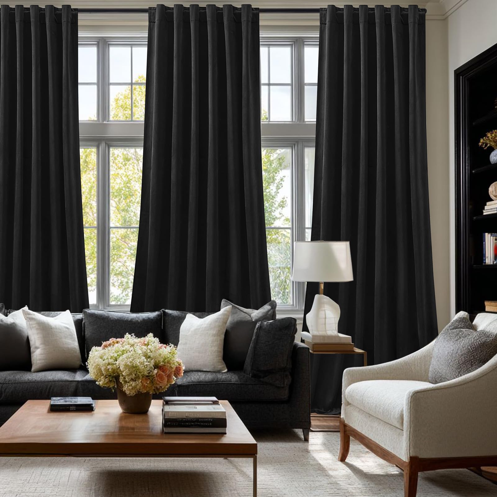 AUSSPVOCT velvet blackout curtains illustrate insulating benefits in a cozy room.