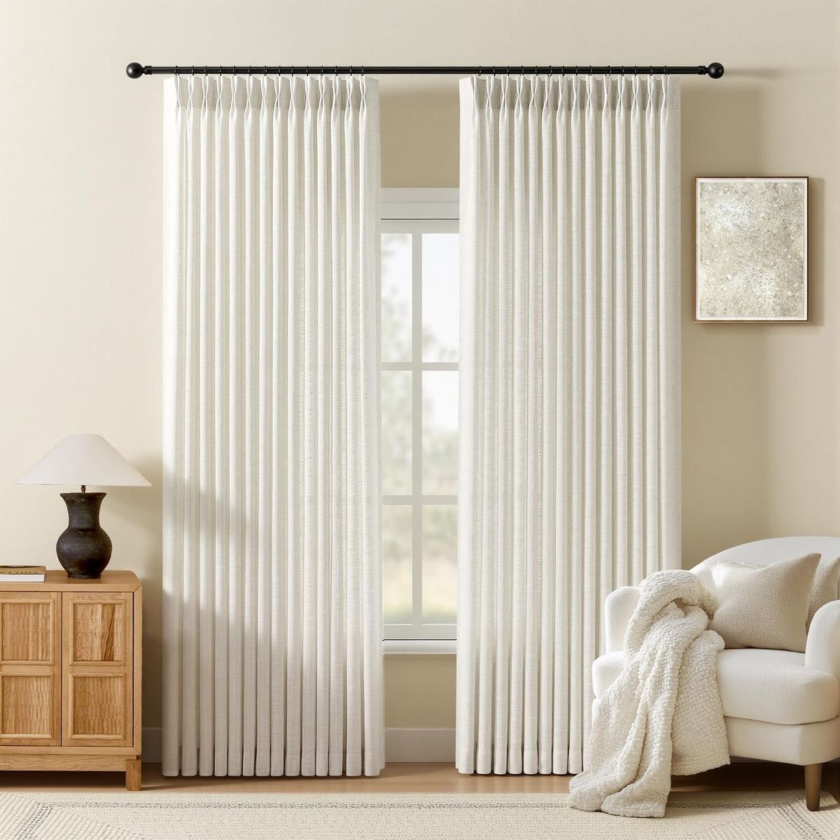 AUSSPVOCT pleated curtains in the living room create privacy with soft, diffused light.