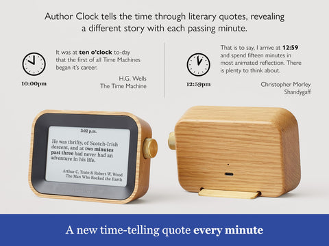 Author Clock desk-setup presents a sleek literary centerpiece for your workspace.
